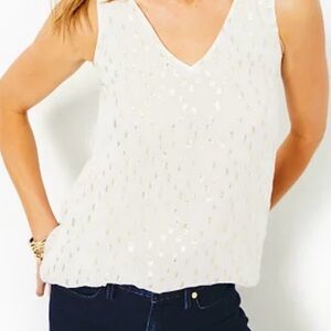Lilly Pulitzer Florin Straight Hem Top NWT Medium viscose Metallic Clip Dobby